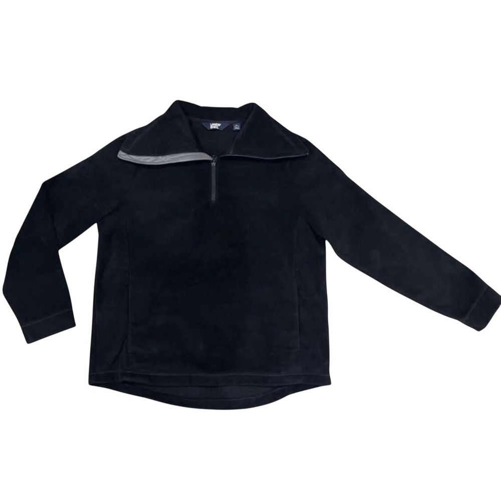 Lands' End Men's Fleece Quarter Zip Pullover Black Large Outdoor Cozy Winter EUC